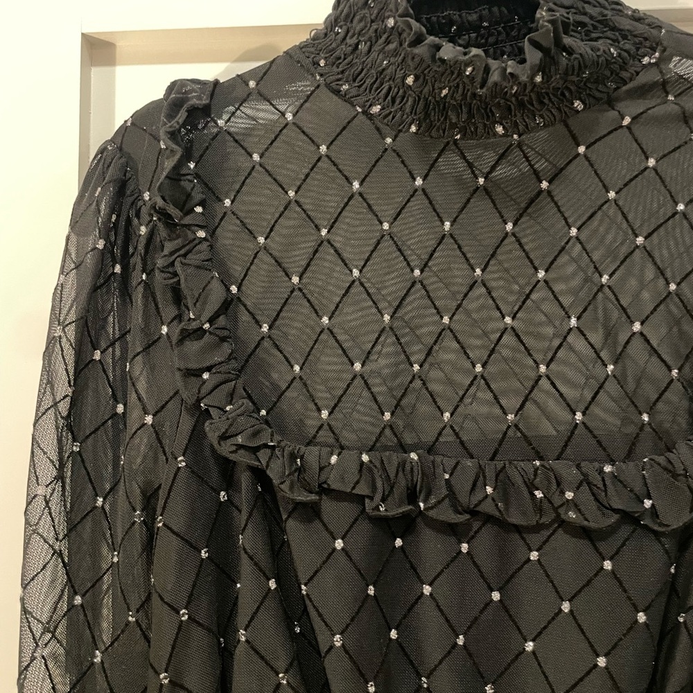 Camila Coelho Black Sheer Turtleneck Blouse